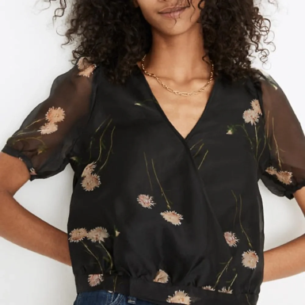 Silk Organza Puff-Sleeve Wrap Top in Aster Portrait